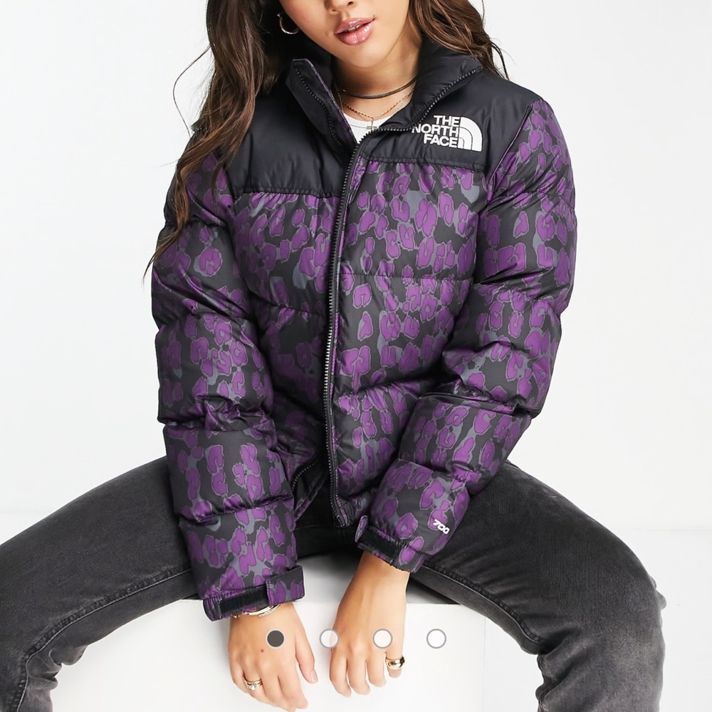 The North Face 1996 Retro Nuptse leopard print jacket in purple
